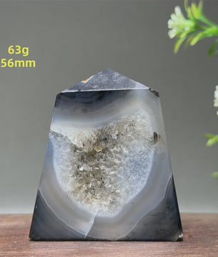 Zwarte Agaat Kristal Geode Obelisk - Natuurlijke Decoratie & Meditatie Steen