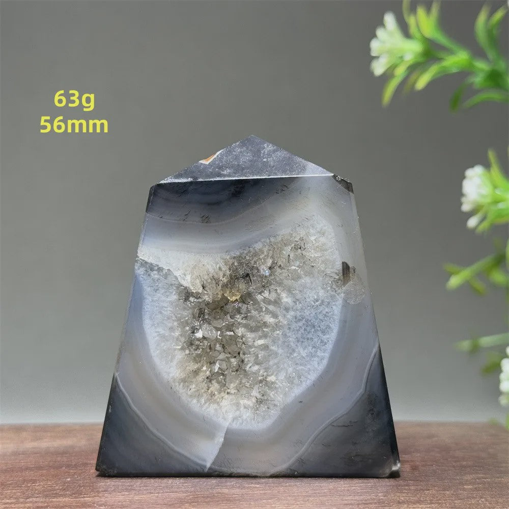 Zwarte Agaat Kristal Geode Obelisk - Natuurlijke Decoratie & Meditatie Steen