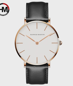 Hannah Martin Herenhorloge - Stijlvol Zilver & Bruin Leer, Waterdicht Quartz Dress Watch