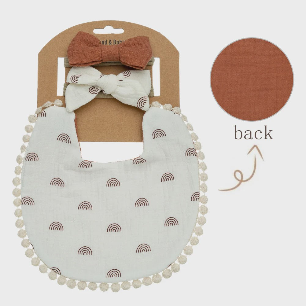 Babyset: 3x Babyluiers met Strik Haarbandjes - Bloemenprint & Pompons