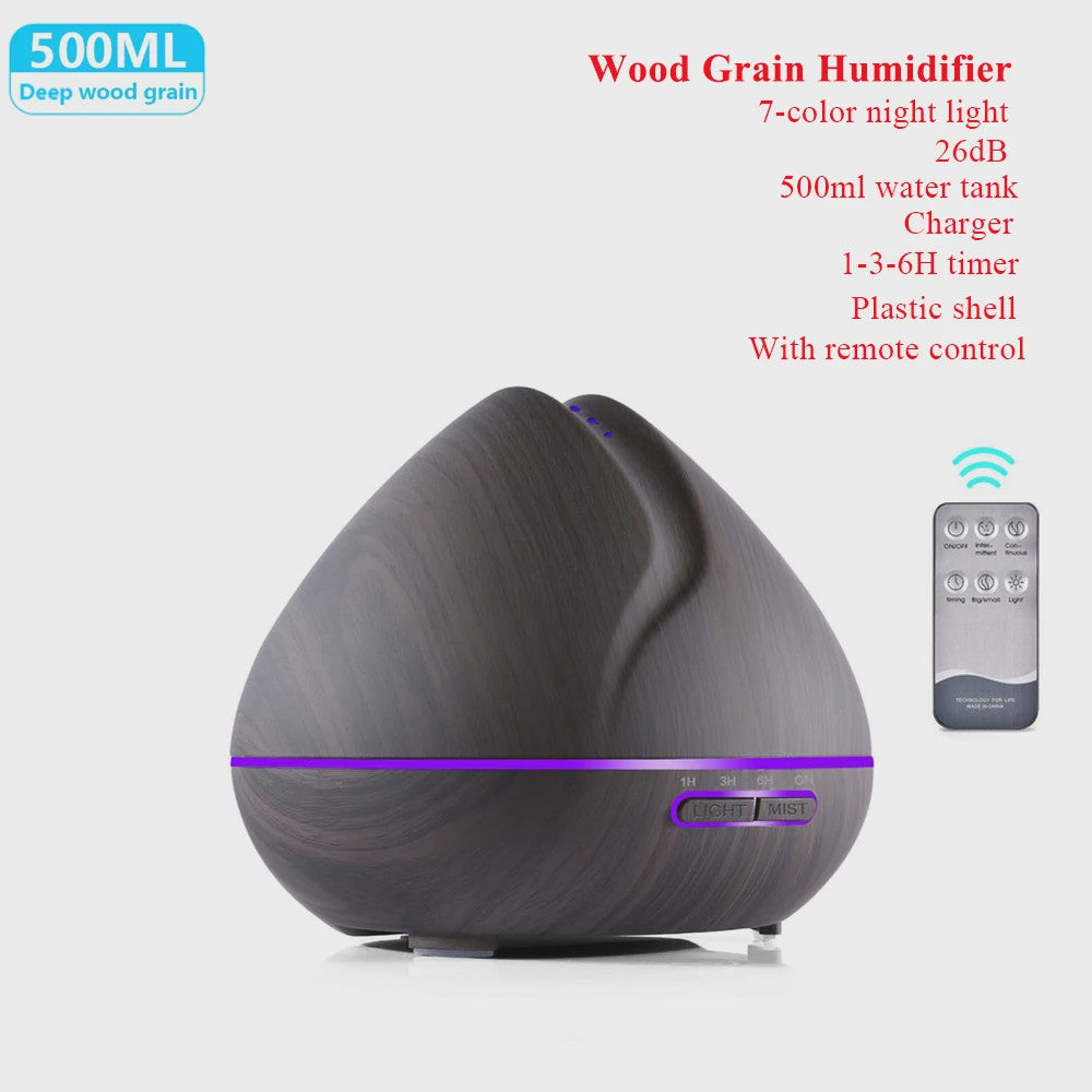 Aroma Diffuser met Houtnerf Design, 7 Kleuren LED en Afstandsbediening