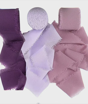 Handgemaakte Satijn Chiffon Lint Set - 3 Rollen van 5m met Rafeleffect voor Bruiloft, Cadeau & DIY Decoratie