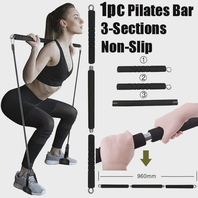 Fitness Bar met Weerstandsbanden: Complete Set voor Thuis & Pilates/Yoga Training