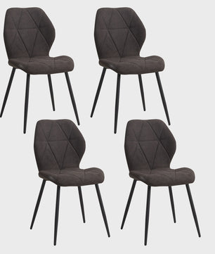 Set van 2, 4 of 6 Eetkamerstoelen - Gestoffeerd, Gewatteerd Linnenlook Stof, Metalen Poten