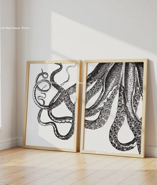 Retro Blauwe Sardine Canvas Poster - Mediterrane Stijl Wanddecoratie