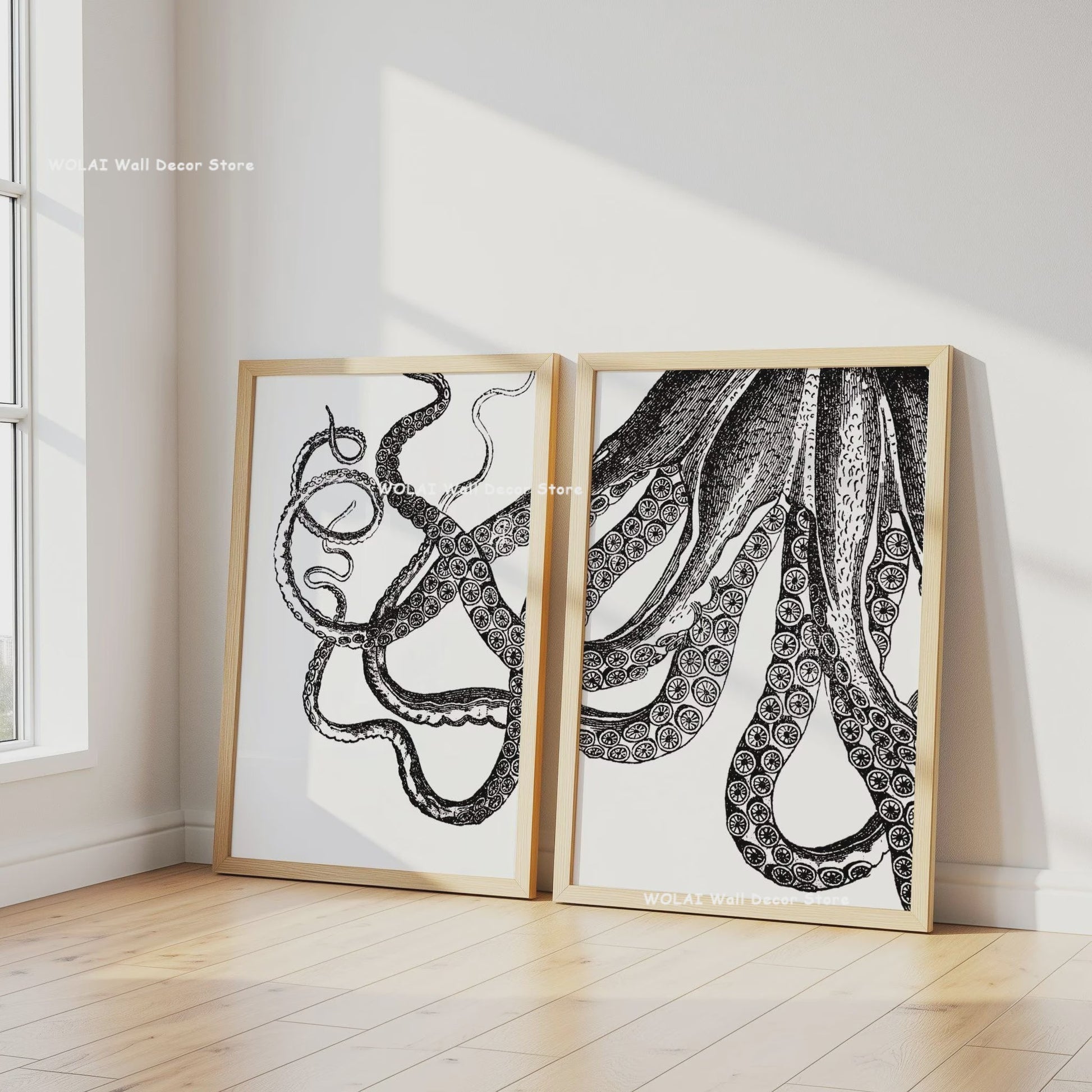 Retro Blauwe Sardine Canvas Poster - Mediterrane Stijl Wanddecoratie