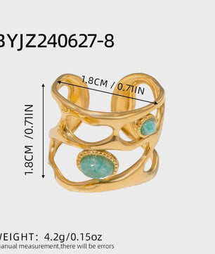 Bohemian Ringen met Natuursteen (Turquoise & Malachiet) - Goudkleurig Staal