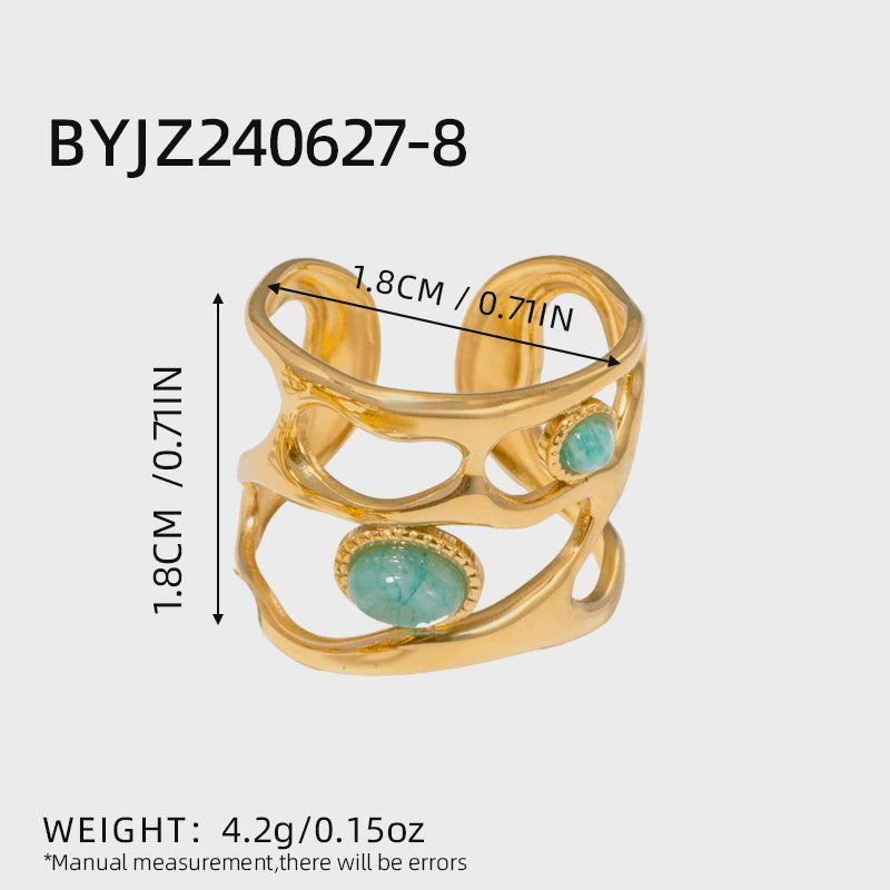 Bohemian Ringen met Natuursteen (Turquoise & Malachiet) - Goudkleurig Staal