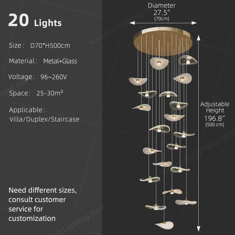Luxe Glazen Trappenhuis Hanglamp - Moderne Lange Plafondlamp met Meerdere Pendels
