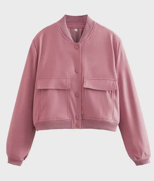 Dames Bomberjack met V-hals, Lange Mouwen en Zakken - Stijlvolle Casual Outfits
