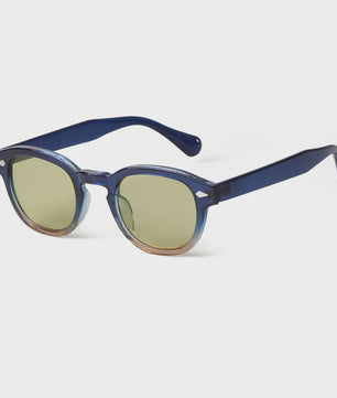 Vintage Zonnebril Dames Heren - Retro Rond Montuur met Gele & Blauwe UV400 Lenzen