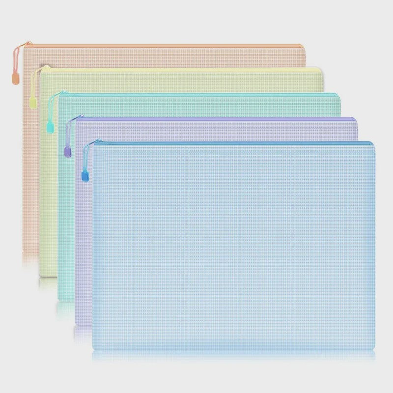Set van 5 Waterdichte Mesh Rits Documententassen A4/A5/A6 - Opbergmappen voor Kantoor & School