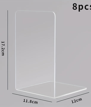 Set van 2, 4 of 8 Transparante Acryl Boekensteunen - L-vormig Bureau Opbergrek
