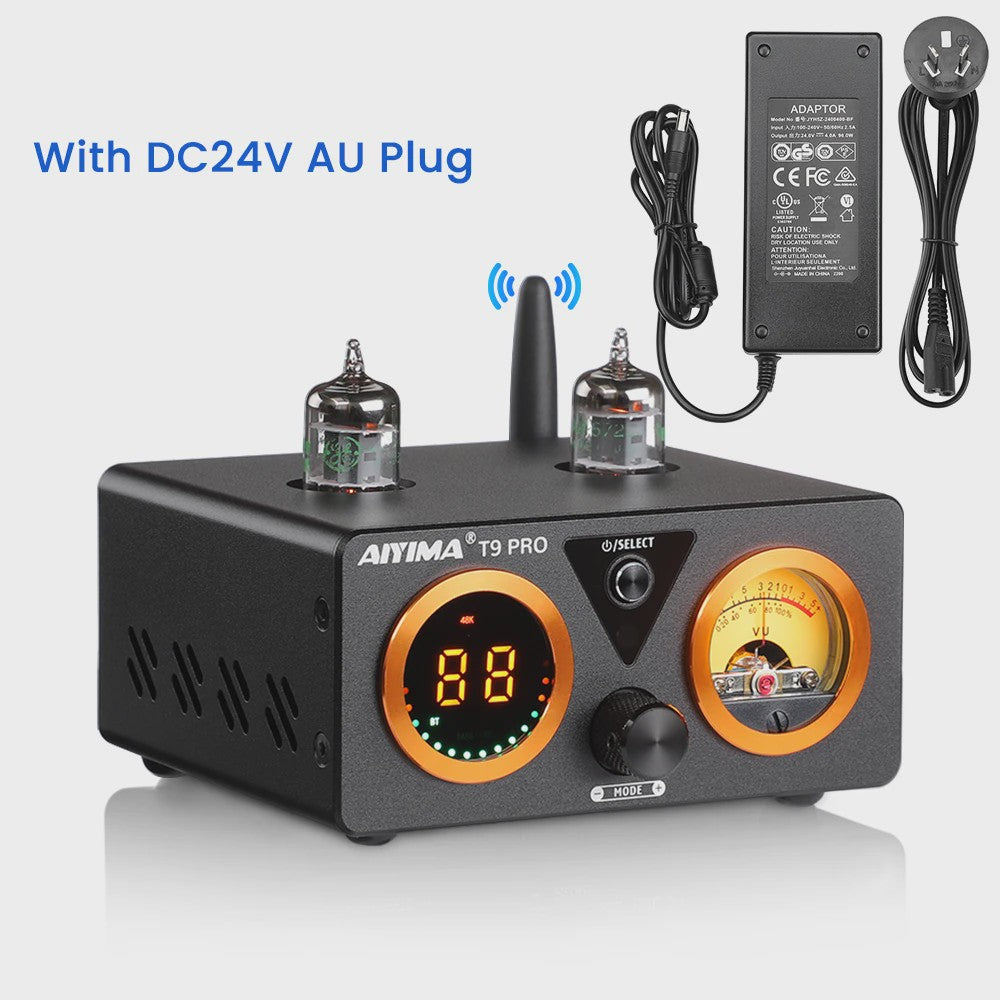 AIYIMA T9 PRO HiFi Bluetooth 5.2 Tube Versterker met VU Meter - 100W x 2 Stereo Audio Amp met USB DAC, COAX & OPT