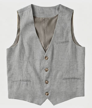 Linnen Heren Gilet - Zomer Waistcoat V-hals Single Breasted Lichtgewicht