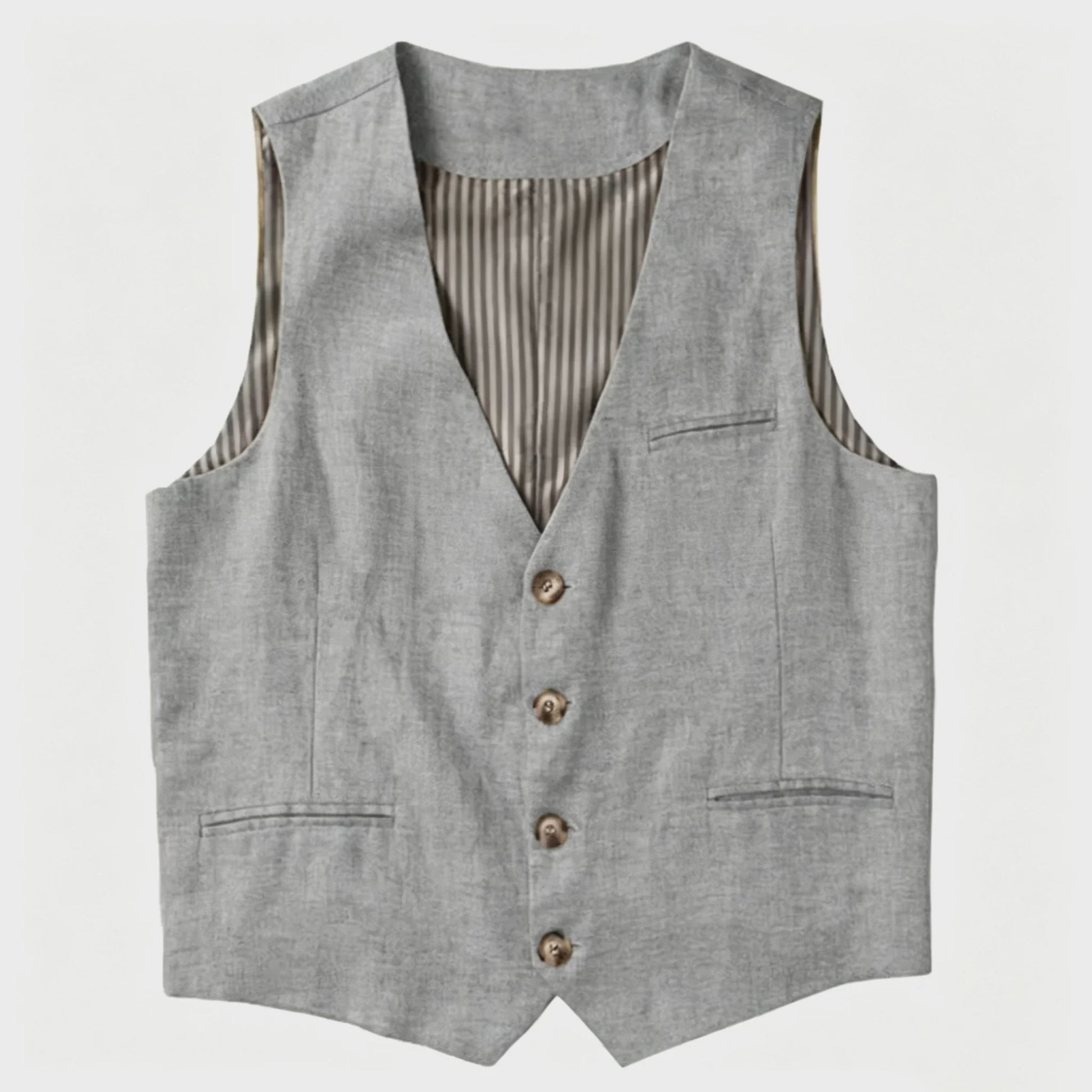 Linnen Heren Gilet - Zomer Waistcoat V-hals Single Breasted Lichtgewicht
