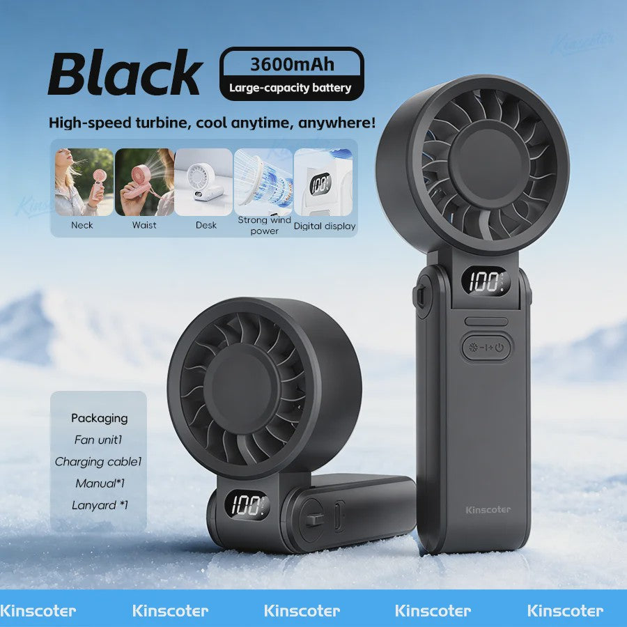 Draagbare Handheld Ventilator met 3600mAh Batterij, 100 Windsnelheden & LCD Display