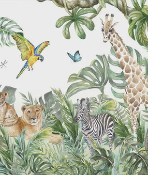 Milofi 3D Muurschildering Behang: Scandinavisch Bos met Jungle Dieren voor Kinderkamer