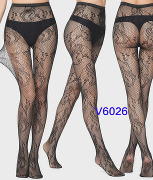 Dames Visnet Panty's met Jacquard Weefsel - Gothic Kant & Spider Net Stijl