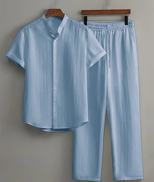 Zomerse Heren Tweedelige Set: Luchtig Linnen Look Shirt met Broek