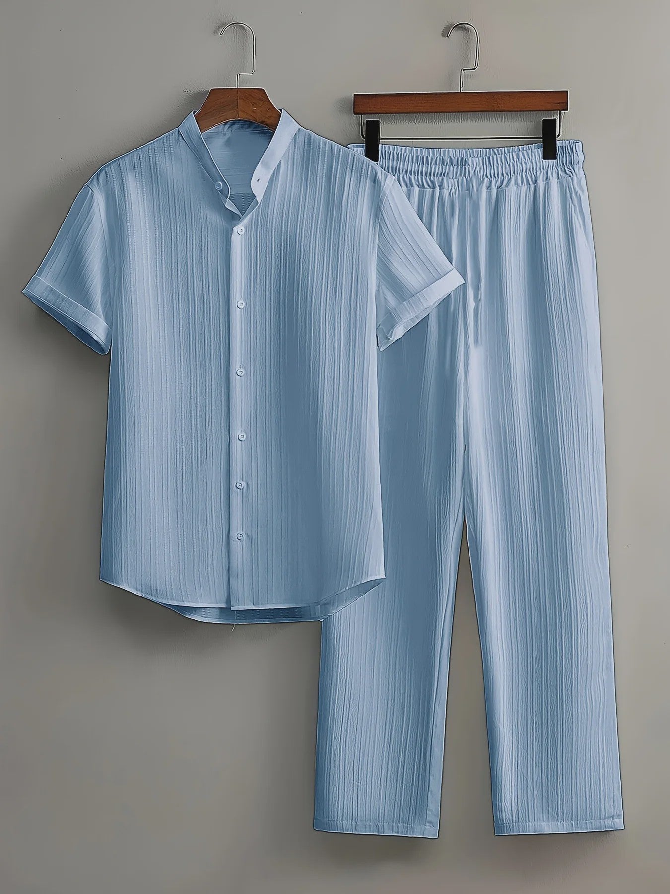 Zomerse Heren Tweedelige Set: Luchtig Linnen Look Shirt met Broek