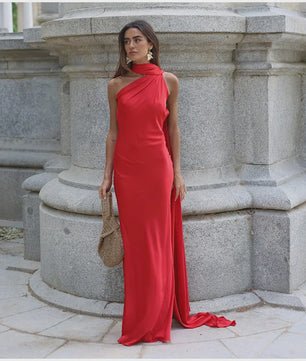 Elegante Satin Halter Jurk - Zomer Feestjurk Zonder Mouwen met Open Rug