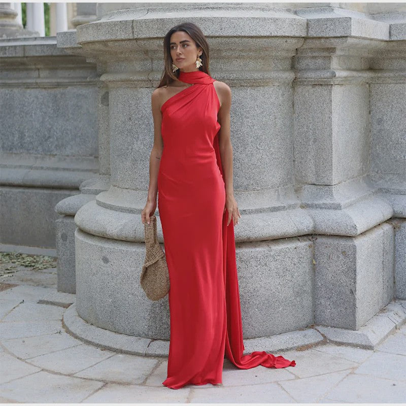 Elegante Satin Halter Jurk - Zomer Feestjurk Zonder Mouwen met Open Rug