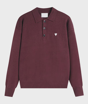 Dames Gebreide Poloshirt met Omvouwbare Kraag en Hartje - Comfortabel & Ademend