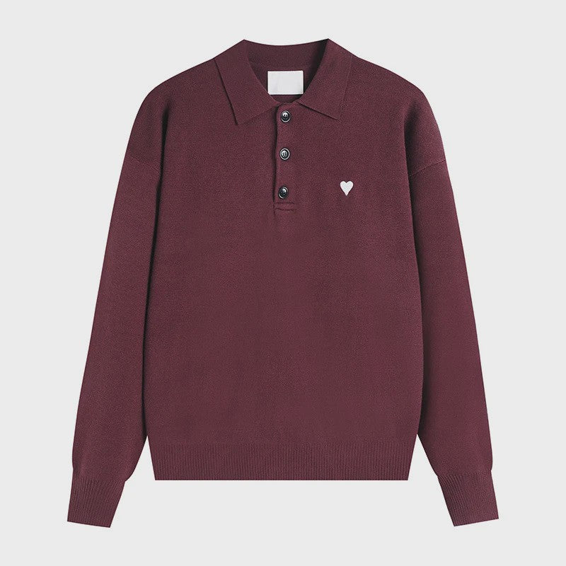 Dames Gebreide Poloshirt met Omvouwbare Kraag en Hartje - Comfortabel & Ademend