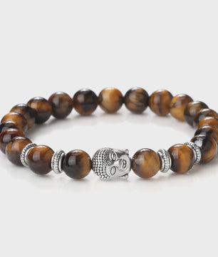 Buddha Hoofd Kralen Armbanden - Natuursteen (Tijgeroog, Vulkanisch, Malachiet, Rozenkwarts)