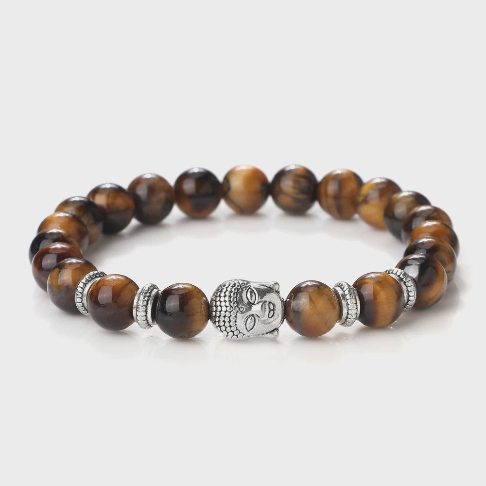 Buddha Hoofd Kralen Armbanden - Natuursteen (Tijgeroog, Vulkanisch, Malachiet, Rozenkwarts)