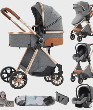 Magic ZC Premium 3-in-1 Baby Reiswieg & Kinderwagen Set - Luxe Beige, Compact, Inclusief Autostoel & Draagmand, Geschikt Vanaf Geboorte