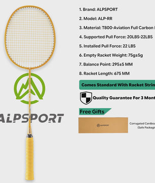 ALPSPORT RR Carbon Fiber Badminton Racket Set (2 stuks) - Offensief, 26LBS, Inclusief Tas & Shuttlecock - Ideaal voor Tieners