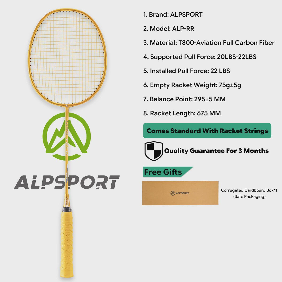 ALPSPORT RR Carbon Fiber Badminton Racket Set (2 stuks) - Offensief, 26LBS, Inclusief Tas & Shuttlecock - Ideaal voor Tieners