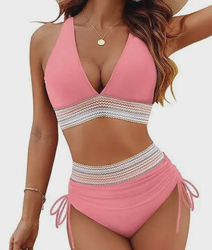 Dames Hoge Taille Bikini Set met Push-Up en Brede Schouderbanden - Zomer Strandkleding