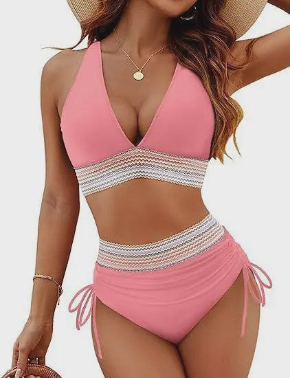 Dames Hoge Taille Bikini Set met Push-Up en Brede Schouderbanden - Zomer Strandkleding