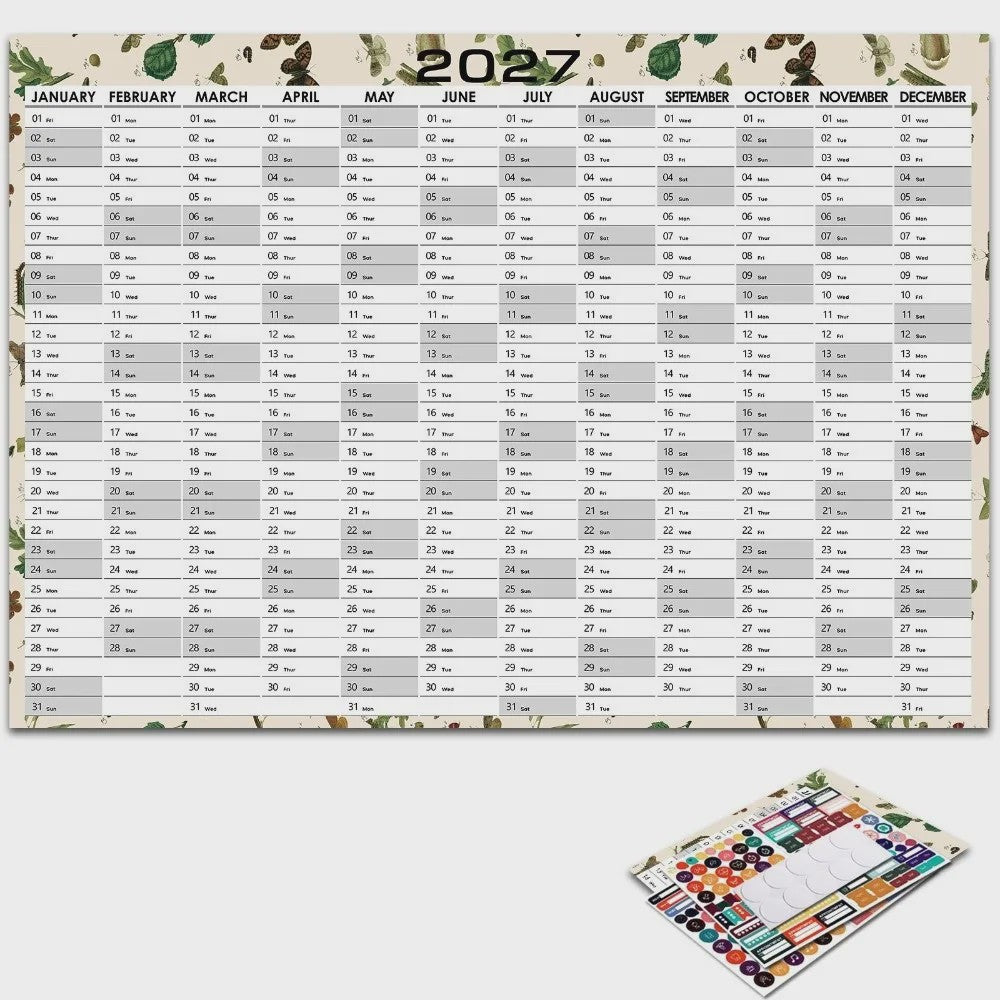 Jaarplanner 2027 - Grote Wandkalender met Planvakken en Stickers