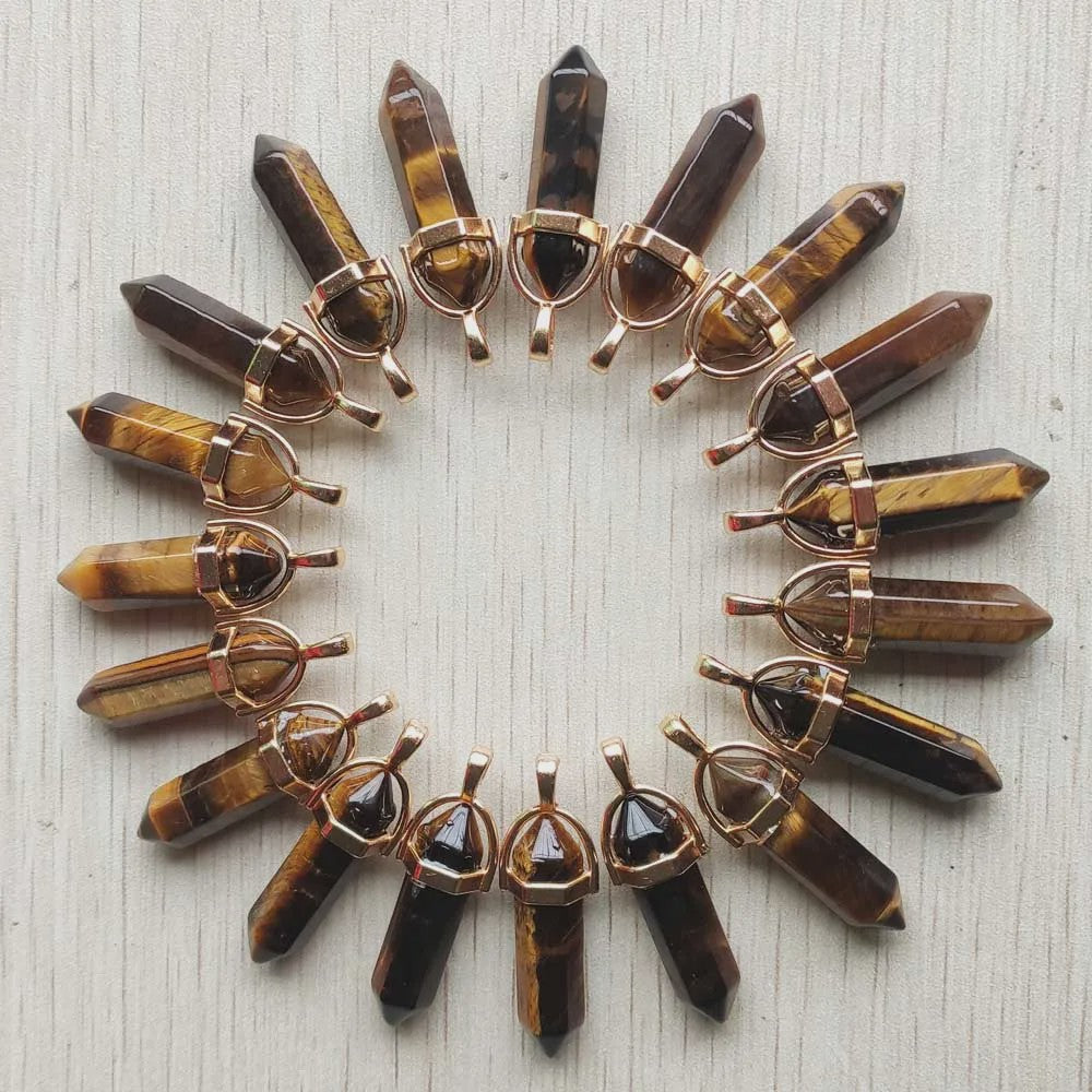 Natuurlijke Groene Aventurijn Kristal Pilaren Hangers - 24 Stuks Set voor Sieraden Maken
