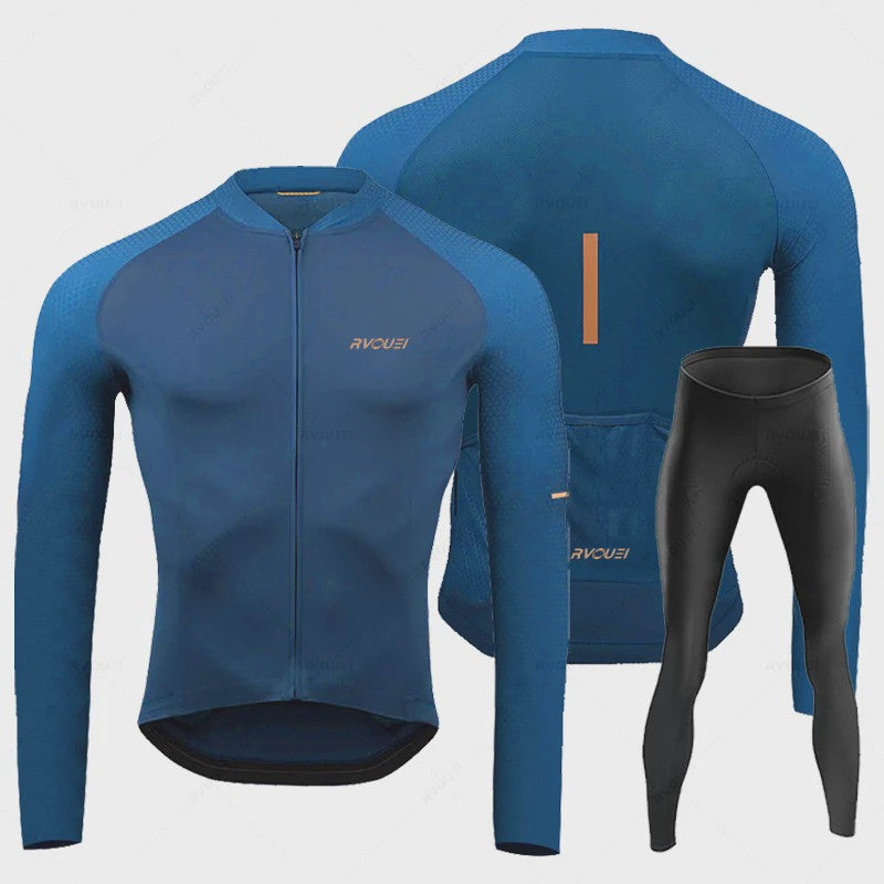 Heren Fietsset Lange Mouw Jersey met Bib Pants - Ademend en Comfortabel