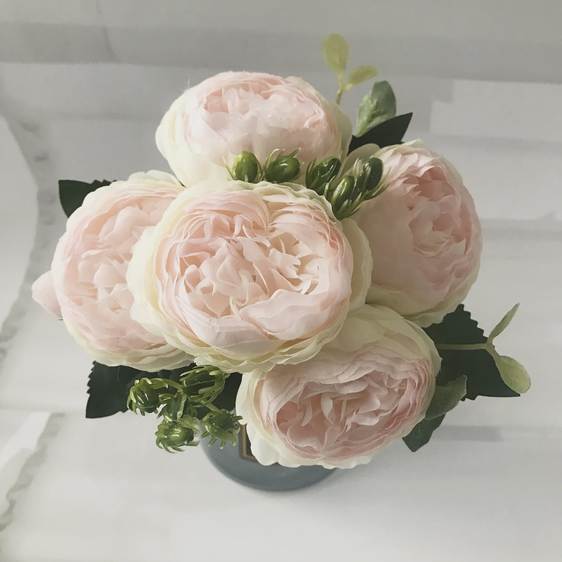 Roze Zijden Pioen Kunstboeket 30cm - 5 Grote Bloemen & 4 Knopen voor Decoratie