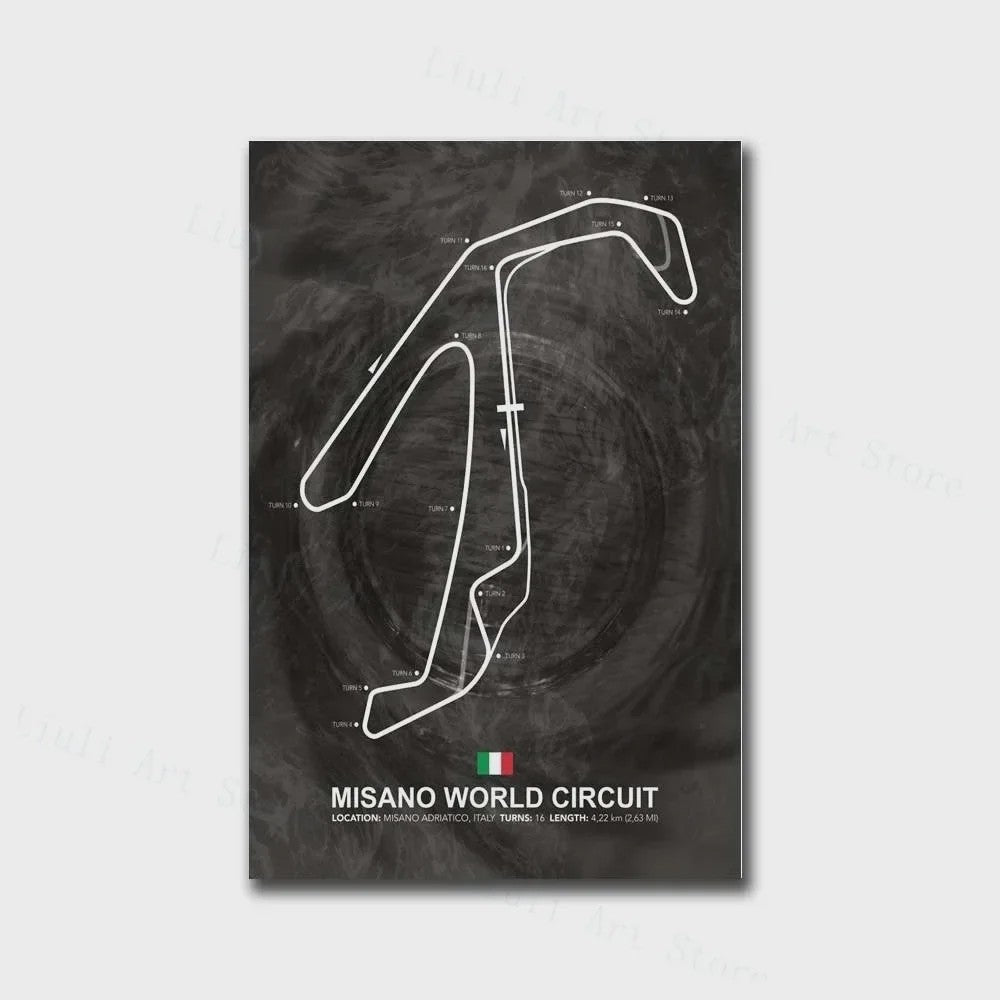 Formule 1 Circuit Poster Canvas - F1 Race Track Kunst Print voor Woonkamer Decoratie