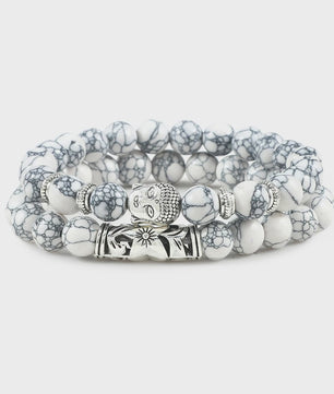 Set van 2 Houten Kralen Armbanden met Buddha & Natuursteen - Meditatie & Spirituele Sieraden