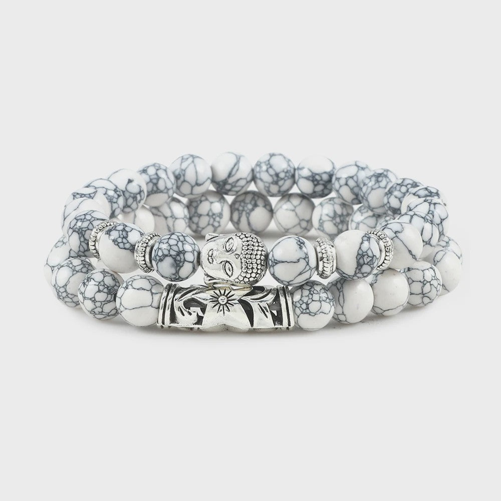 Set van 2 Houten Kralen Armbanden met Buddha & Natuursteen - Meditatie & Spirituele Sieraden