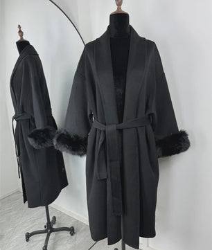 Luxe Dames Woljas met Bontkraag en Riem - Kort & Elegant
