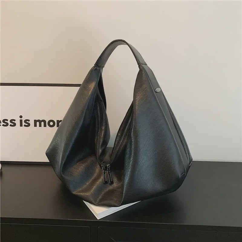 Luxe Grote Zwarte Hobo Schoudertas van Zacht PU Leer - Stijlvolle Dames Shopper en Reistote