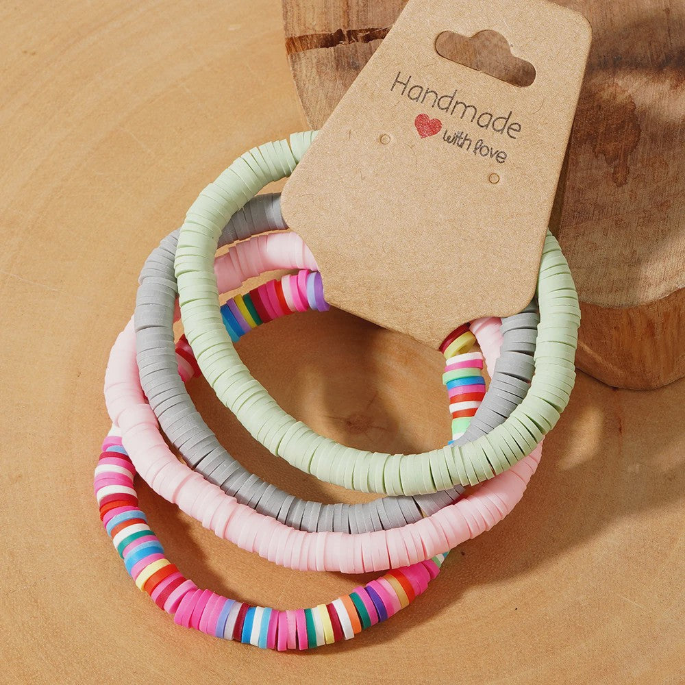 Set van 4 Kleurrijke Heishi Kralen Armbanden - Handgemaakt Boho Mixkleur Sieraden Dames 2024