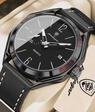 POEDAGAR Herenhorloge Leer - Zakelijk & Casual Kwarts Horloge met Datum & Waterdicht