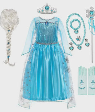 Elsa Prinsessenjurk Meisjes - Lange Mouwen, Sneeuwvlokken & Glitter - Perfect voor Feestjes & Carnaval