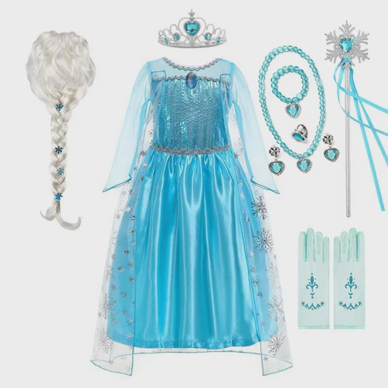 Elsa Prinsessenjurk Meisjes - Lange Mouwen, Sneeuwvlokken & Glitter - Perfect voor Feestjes & Carnaval