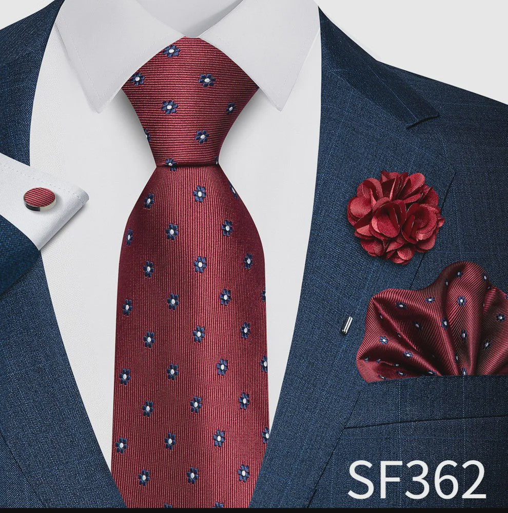 Luxe Heren Set: Paarse Paisley Stropdas, Manchetknopen, Pochet & Boutonnière - 8cm Breed